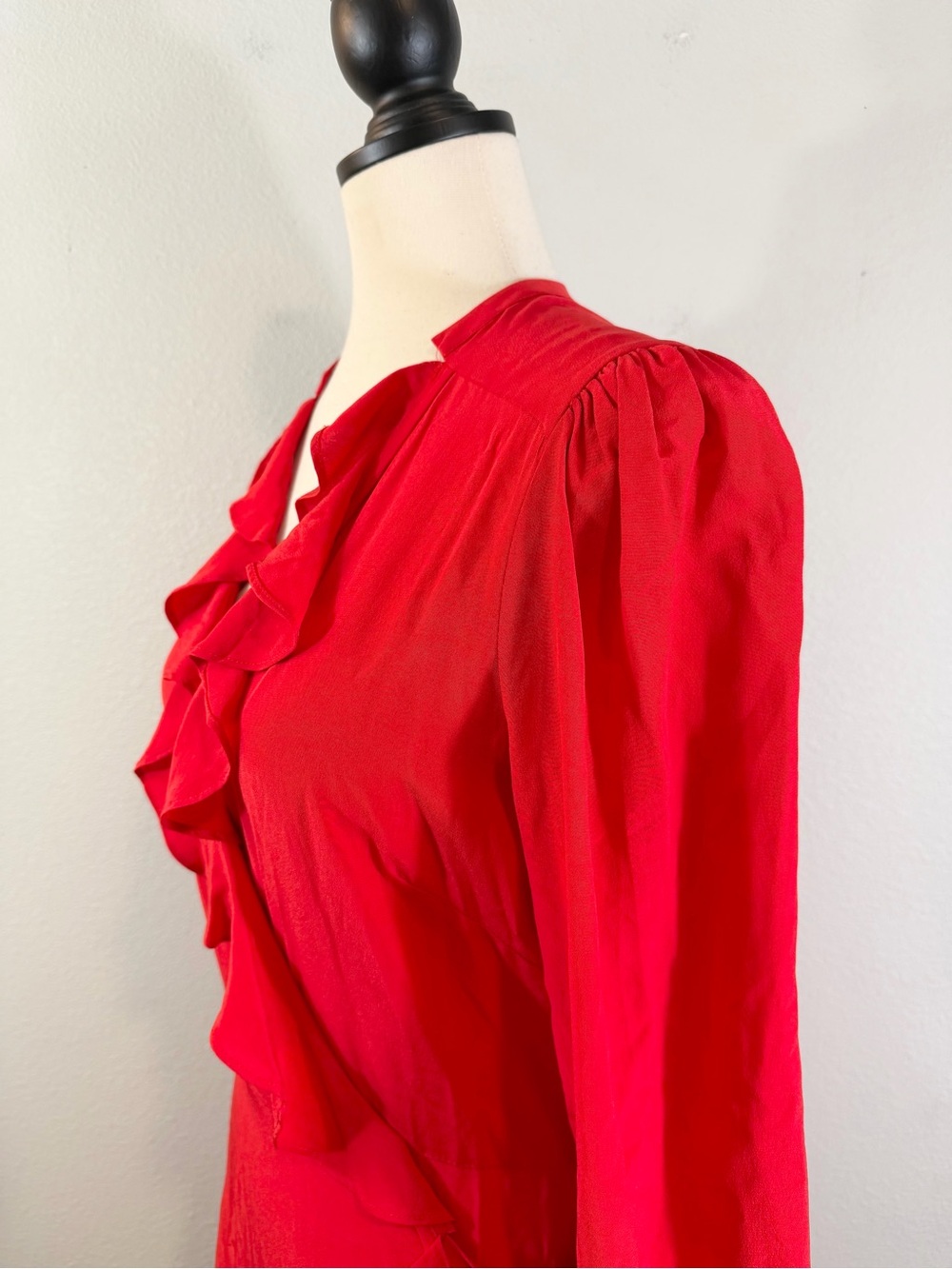 Intermix Red Ruffle Silk Wrap Dress Size 6 Long Sleeve Evening Party Holiday - Picture 3 of 12